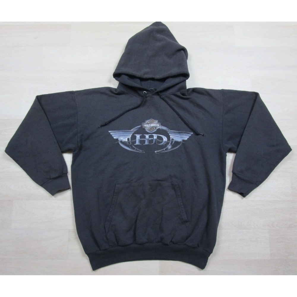 Vintage Y2K Harley-Davidson Hoodie Sweatshirt Men's (L) Aces & Eights Ohio 2004